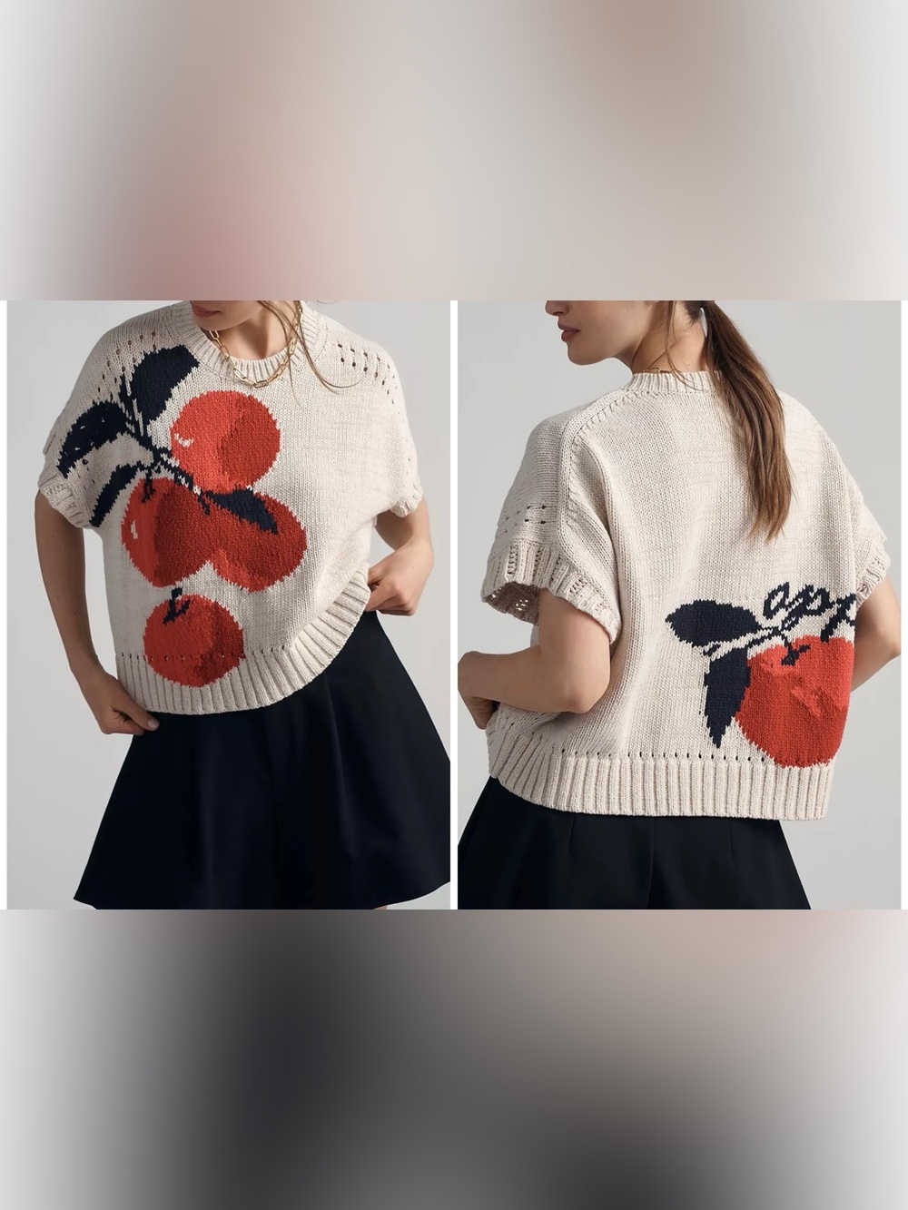 NWT Anthropologie Maeve Short-Sleeve Crew-Neck Veggie Motif Graphic Sweater - L